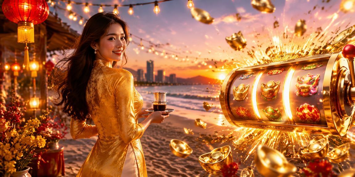 Khung cảnh chơi slot game tại Đà Nẵng với người mặc áo dài