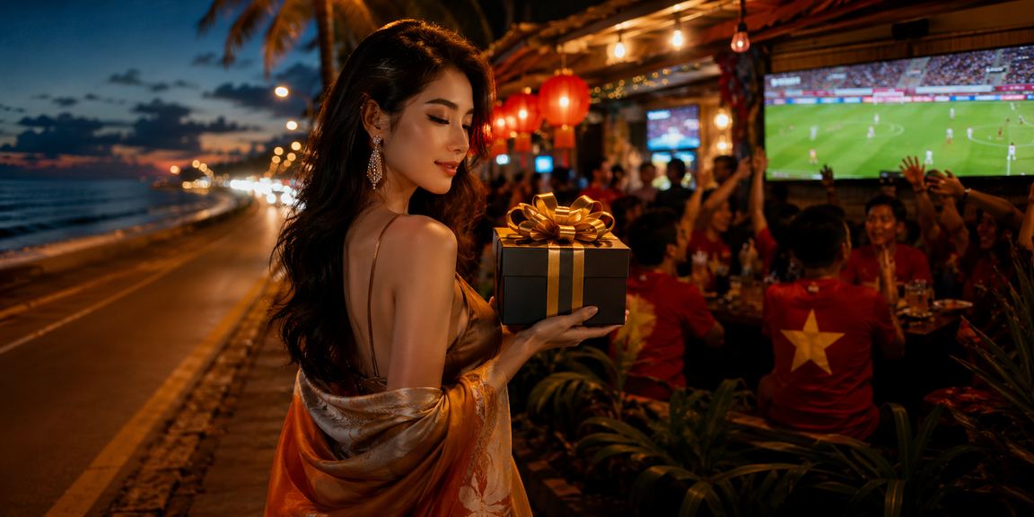 Người dùng trải nghiệm slot game trên điện thoại Android tại bãi biển Mũi Né
